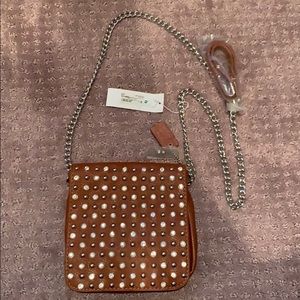 Studded small brown leather purse